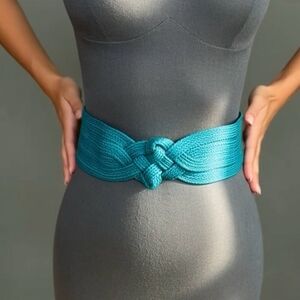 Karen Scott Teal Turquoise Wide Woven Knot Belt Womens M/L Fabric Waist Sash
